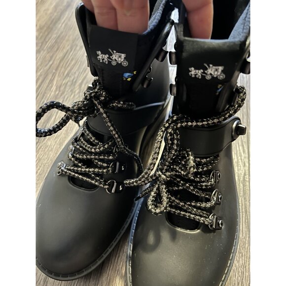 Coach Black City Hiker Lace Up Rubber Faux Shearling Ankle Boots size 7 - Picture 4 of 9